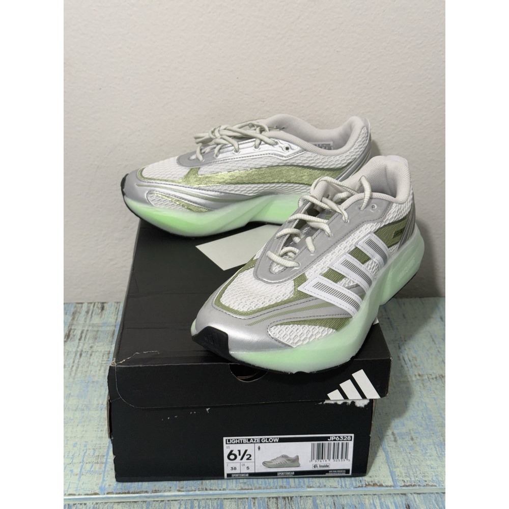 Adidas Lightblaze Glow Women's Sneakers Size 6.5 White/Silver Metallic NIB